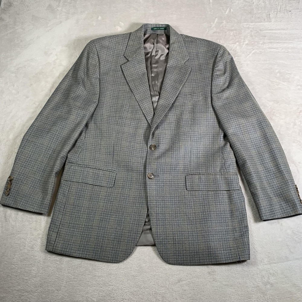 Lauren Ralph Lauren Houndstooth Blazer‎ Mens 42R Gray Wool Silk Blend Sport Coat